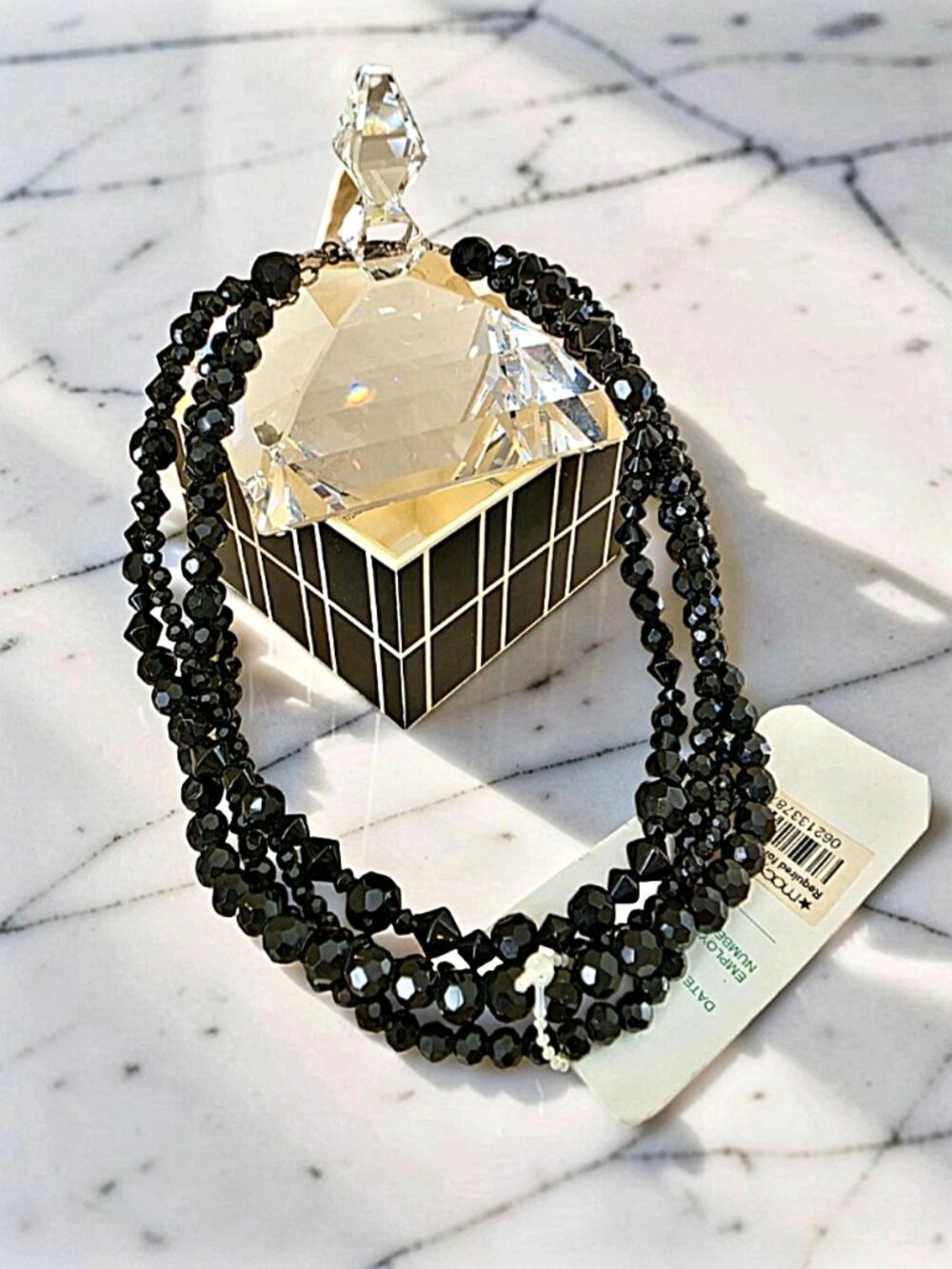 Black Faceted Glass Bead Multi-Strand Necklace NWT